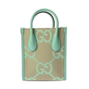 Gucci Jumbo GG Tote Bag Beige Emerald Green Leather Canvas Handbag